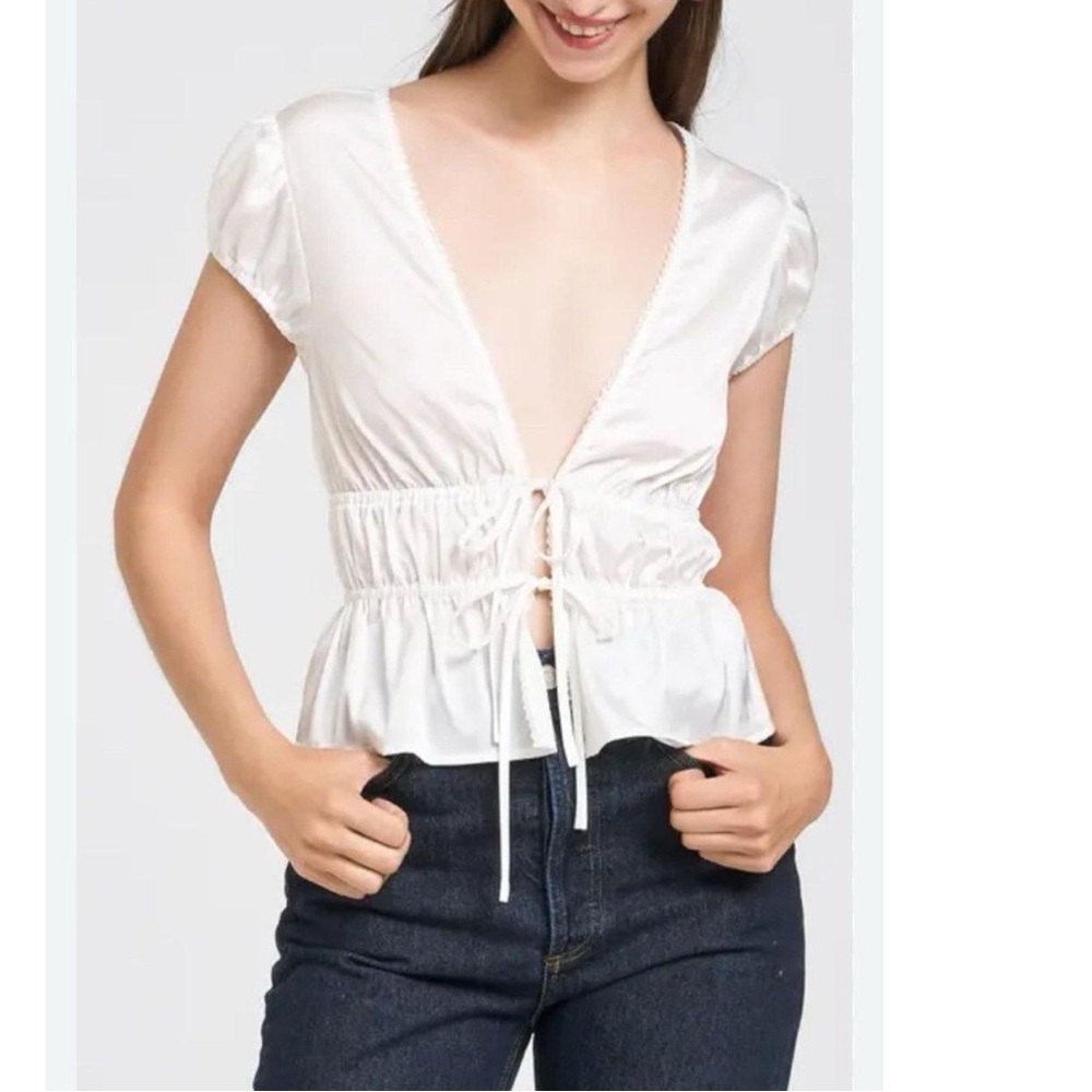 WAYF Jolie Smocked Tie Front Top